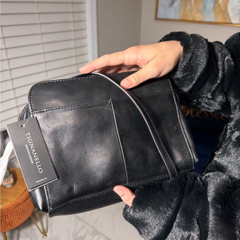 NWT Tignanello Studded Shoulder Blk Leather Purse
